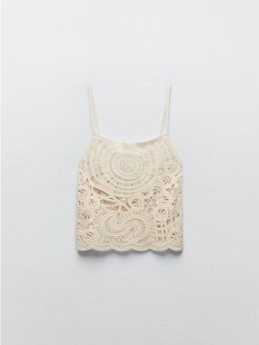 Zara Ecru Crochet Camisole Boho Festival Cottage core Ivory Strappy Tank Top